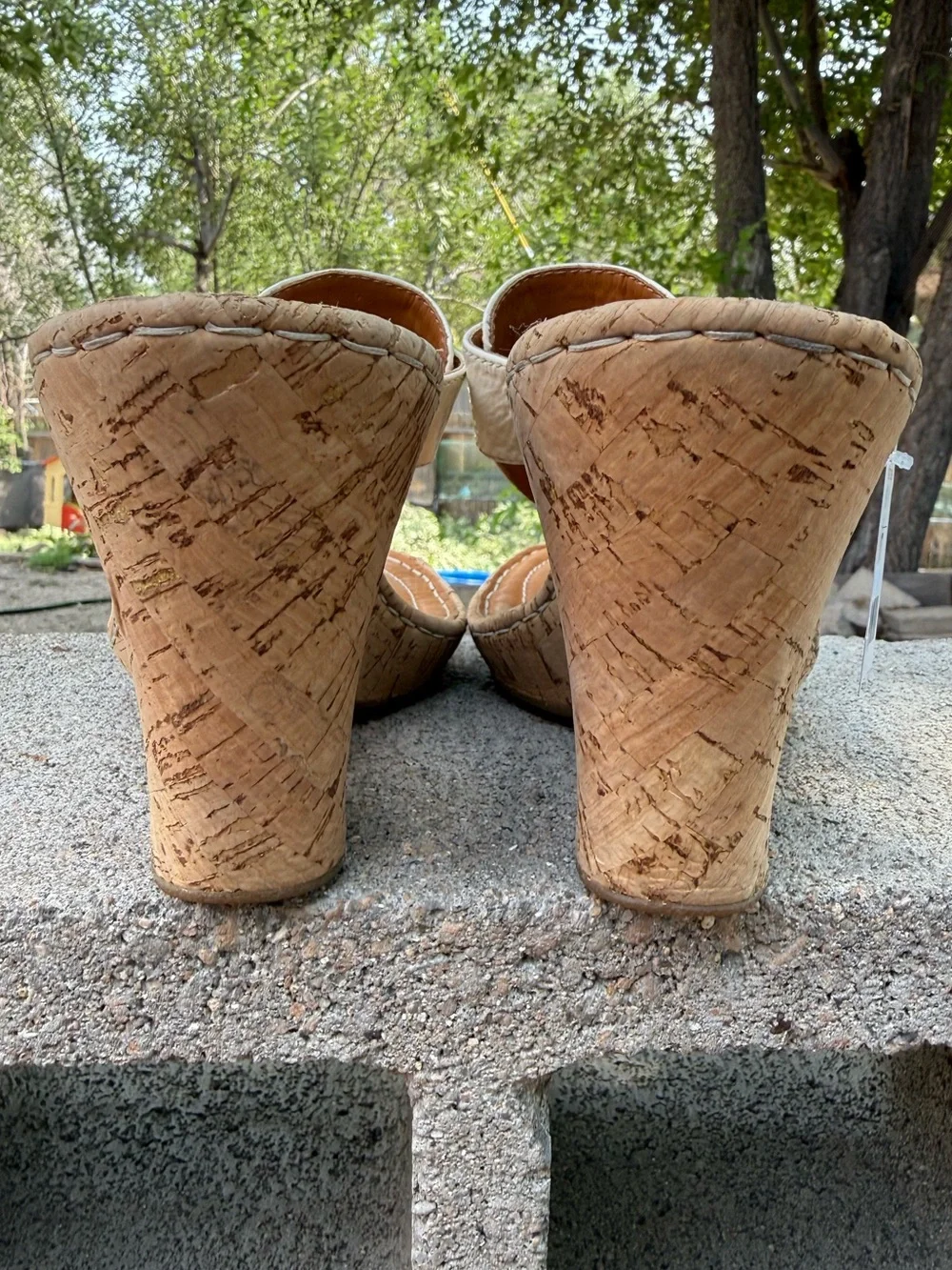 B.O.C. Born Concept white leather thong Cork Wedge Sandal